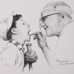 Drawing of dentist and boy with baseball and bat