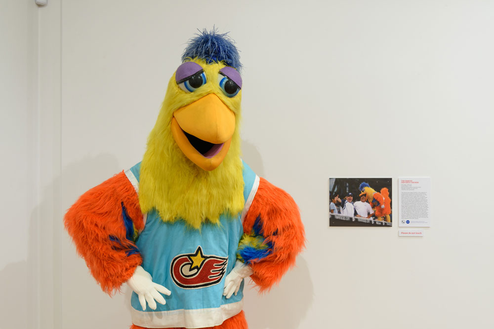 The Famous San Diego Chicken on display at "Mascots! Mask Performance in the 21st Century" at the Ballard Institute and Museum of Puppetry