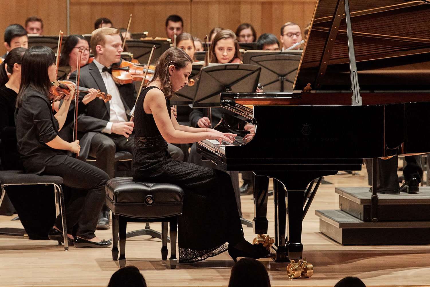 Olga Radovic, a graduate student, plays the inaugural performance on the university's new Steinway model D concert grand piano while performing with the UConn Symphony Orchestra at von der Mehden Recital Hall on Dec. 7, 2017.