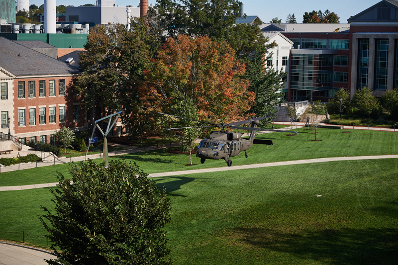 Rotary Club Black Hawk Helicopter over Campus