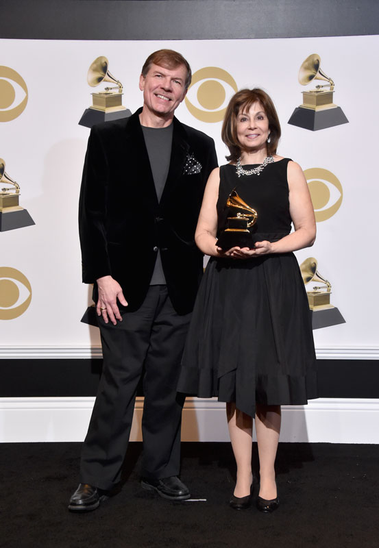at the Staples Center in L.A. during the 61st Annual Grammy Awards after winning Best Classical Compendium for “Fuchs: Piano Concerto ‘Spiritualist’; Poems of Life; Glacier; Rush.