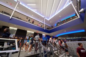 Students get their first view of the Student Recreation Center following the opening ceremony on Aug. 25, 2019. (Peter Morenus/UConn Photo)