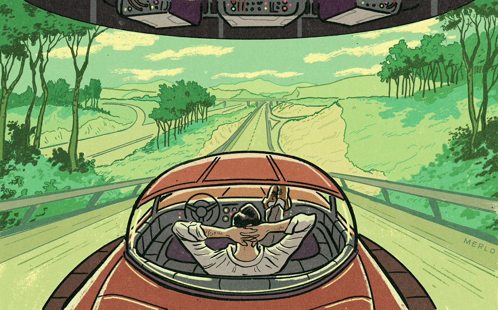 Illustration of a man driving a car