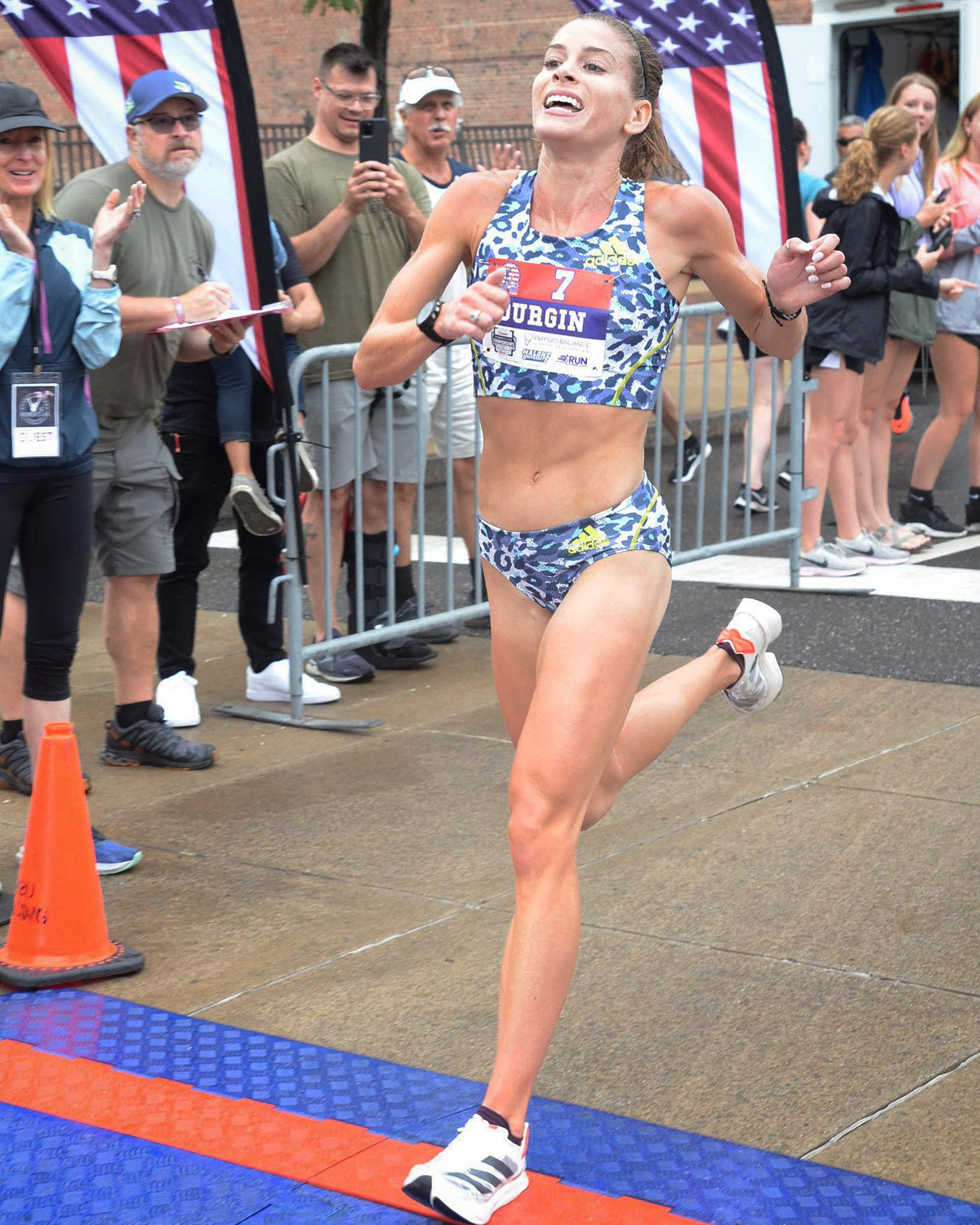 Durgin crossing the line for a silver at the U.S. 6K championships in Canton, Ohio last year