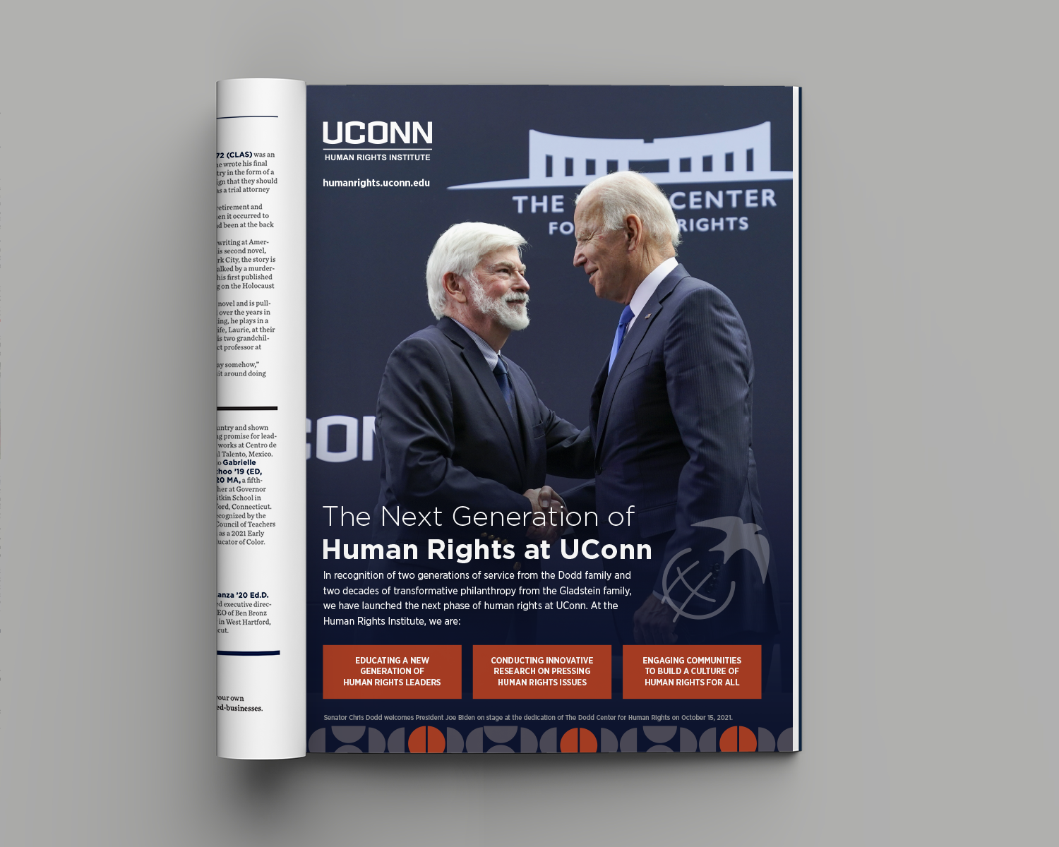 UConn Dodd Center advertisement mocked up inside UConn Magazine