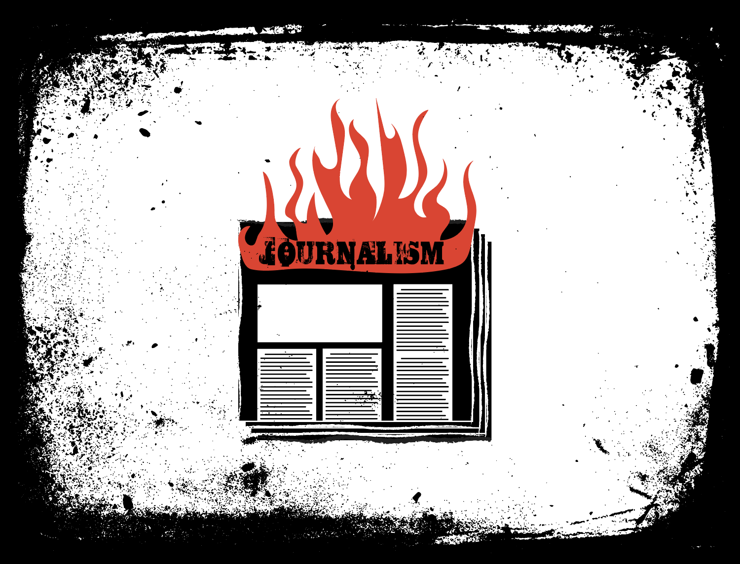 Photo illustration of newspaper on fire.