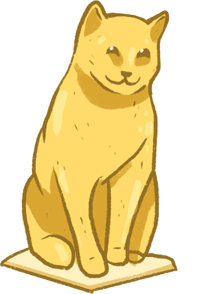 cat statue, illustrated