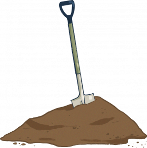 shovel in dirt, illustrated