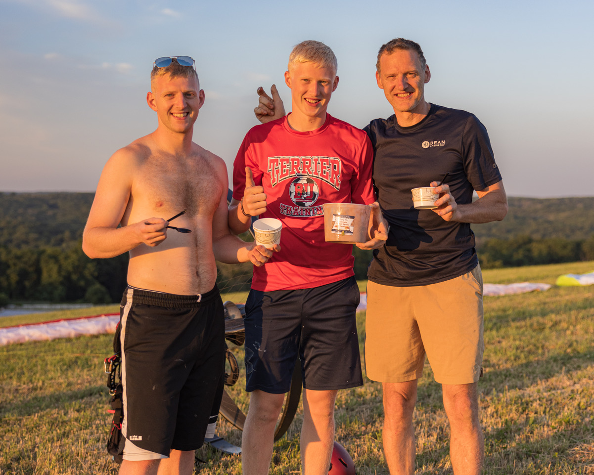 John Dean, Kevin, and Jason, pose for the camera with icecream in hand