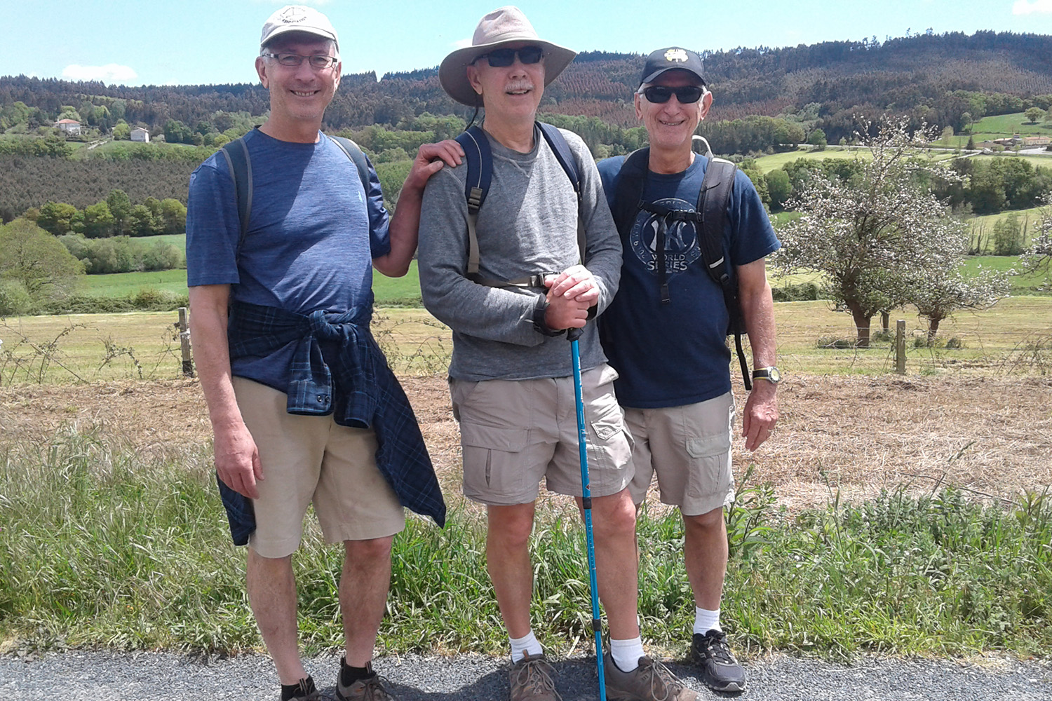 Brothers John, Robert, and Joseph Augustyn, walking the Camino in 2019