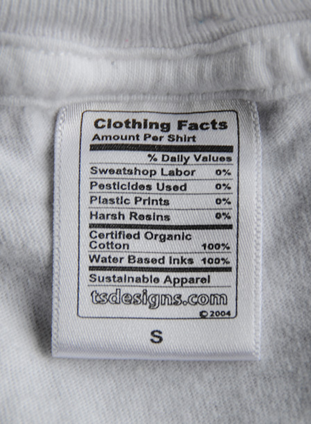 Clothing Facts - spoof nutritional label