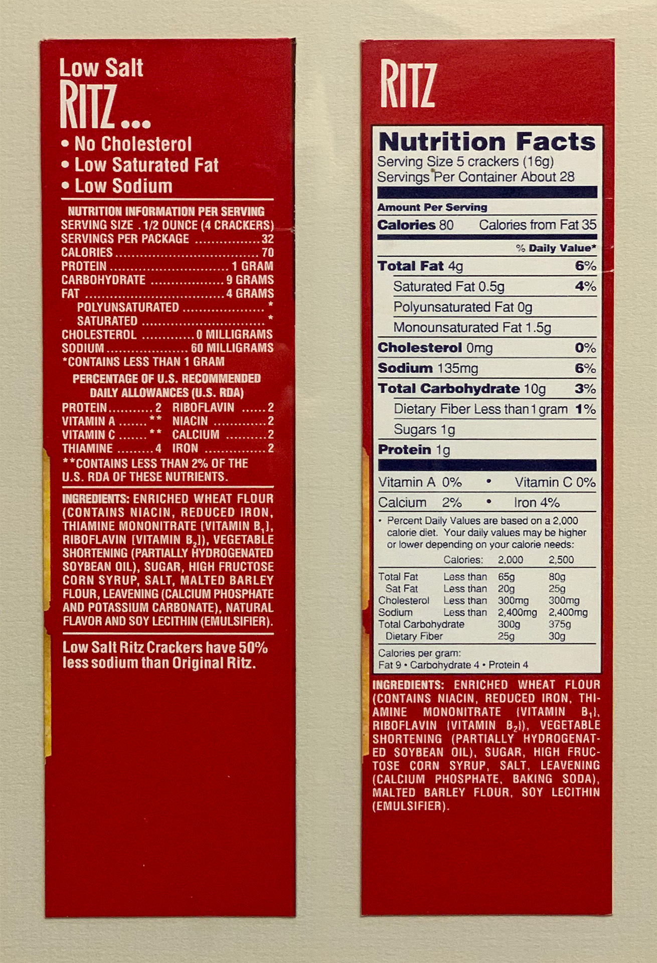 Ritz Crackers original Nutritional label vs New, familiar design