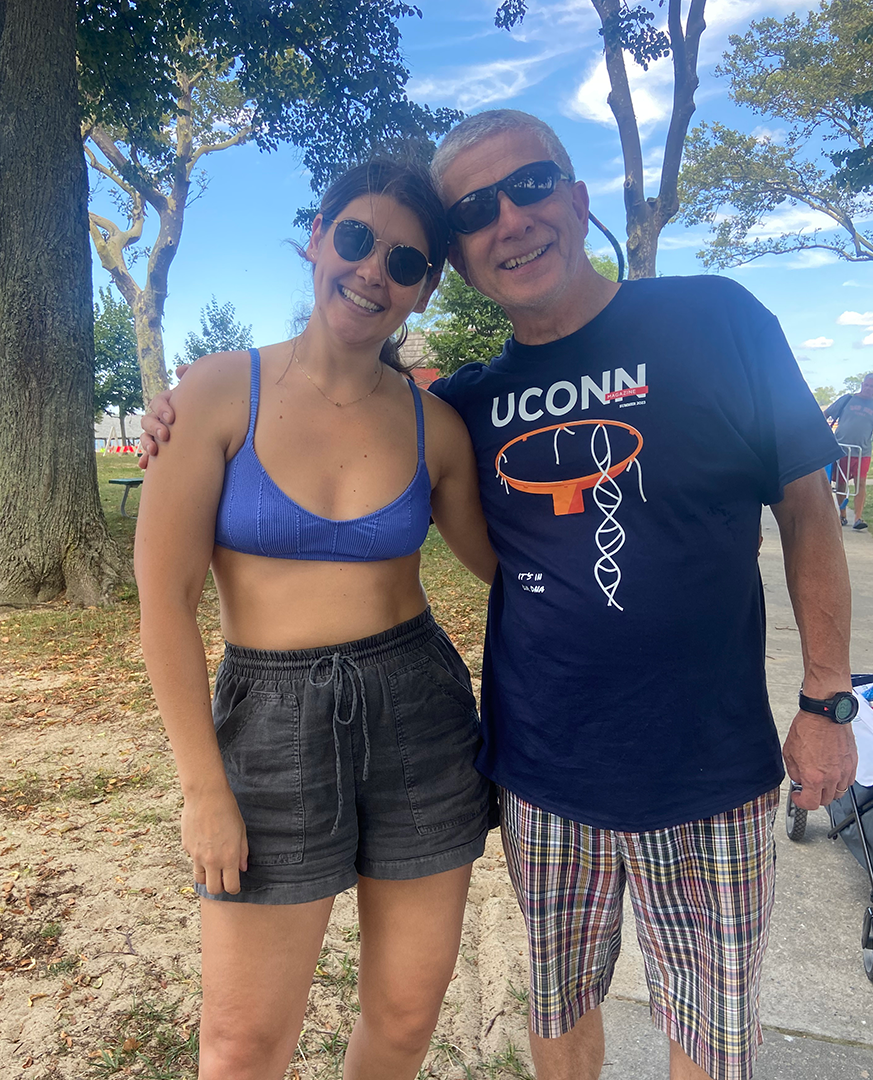 Art director Christa Yung ran into Kieran Curley ’86 (CLAS) in his UConn Magazine DNA T-shirt in Greenwich this summer.