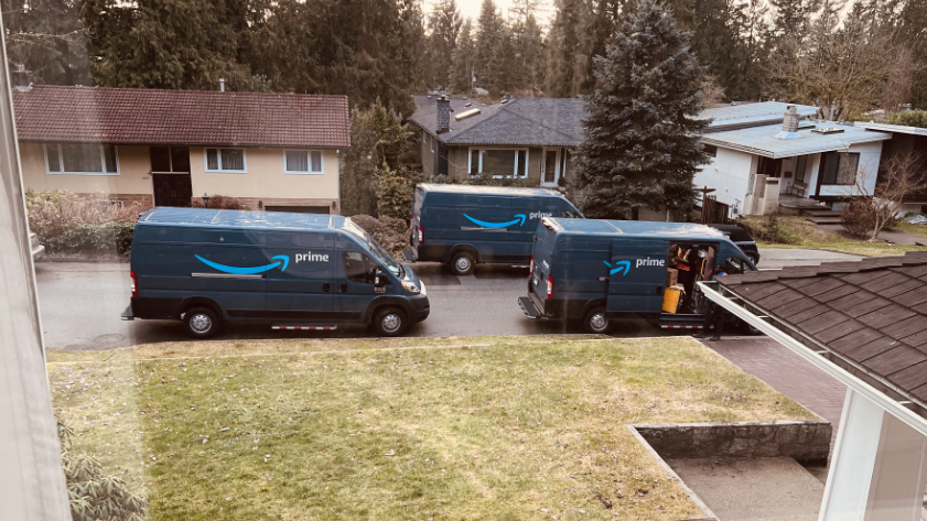 3 amazon prime trucks deliver to the same house