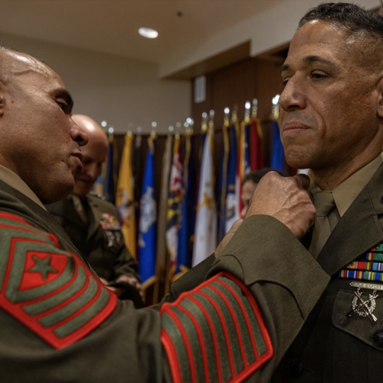 Omar Randall getting his pin while promoted to the rank of brigadier general in the U.S. Marine Corps