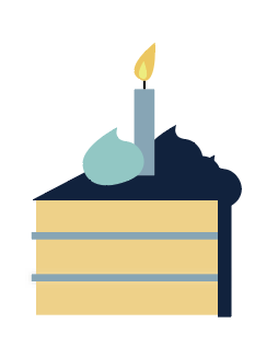 illustration of cake with blue frosting and candle