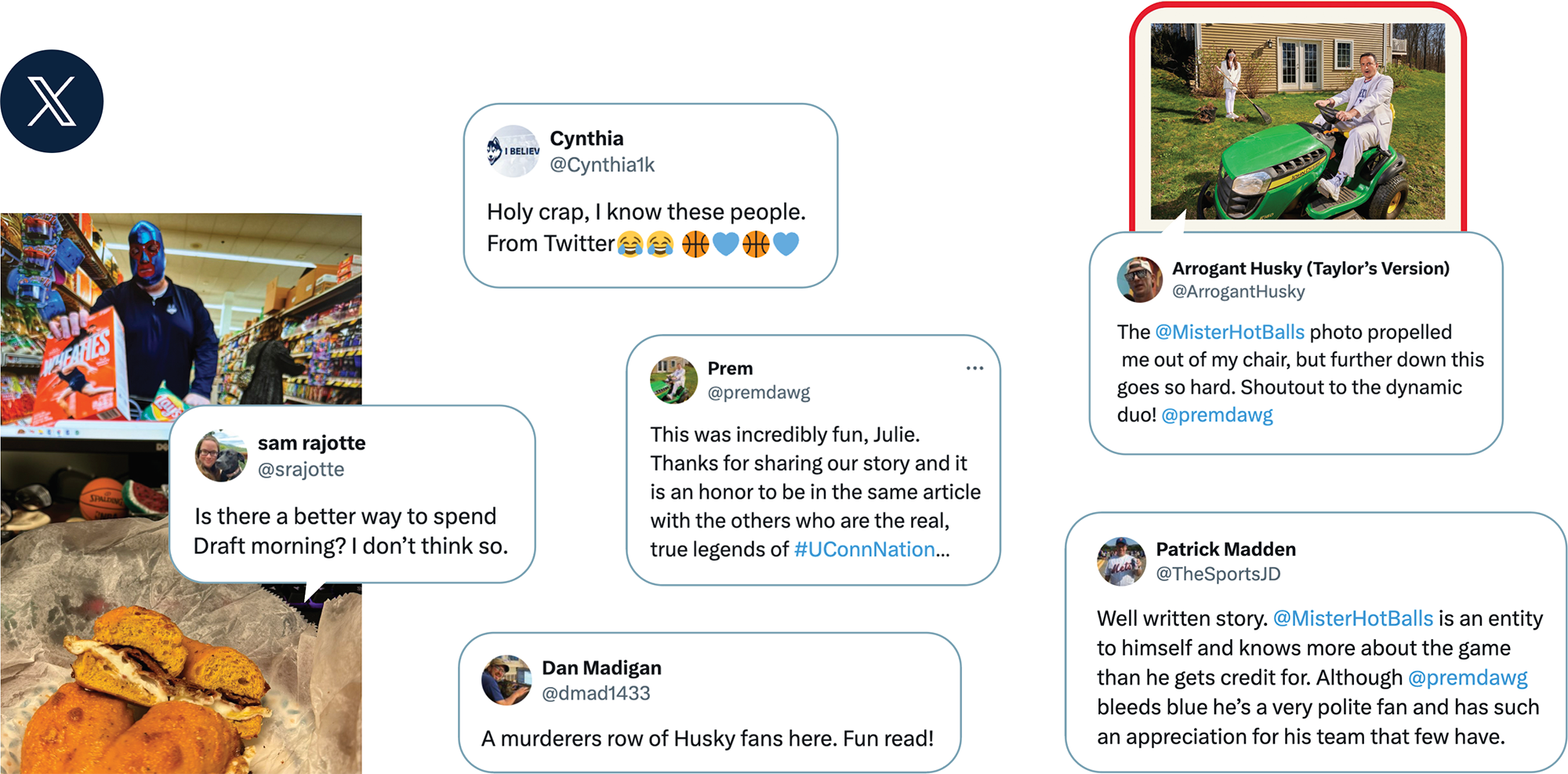 tweets from several users comment on components of the Superfans magazine story