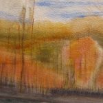 Watercolor painting of autumn landscape