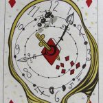 Print by Dali of distorted clock on playing card