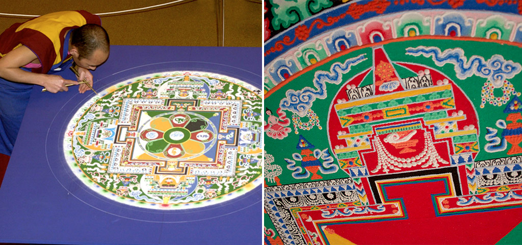 Monks from Namyal Monastery in Ithaca, N.Y., created Mandala of Compassion as part of the Museum's Mystical Arts of Tibet exhibition. It took an entire week to complete the sacred sand painting, which was then dismantled and the sand poured into Mirror Lake.