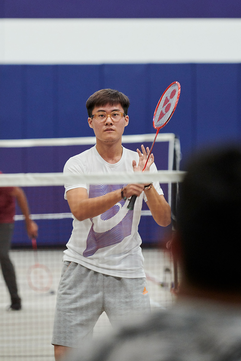 Students exercise at the Student Recreation Center at dusk on Aug. 28, 2019. (Peter Morenus/UConn Photo