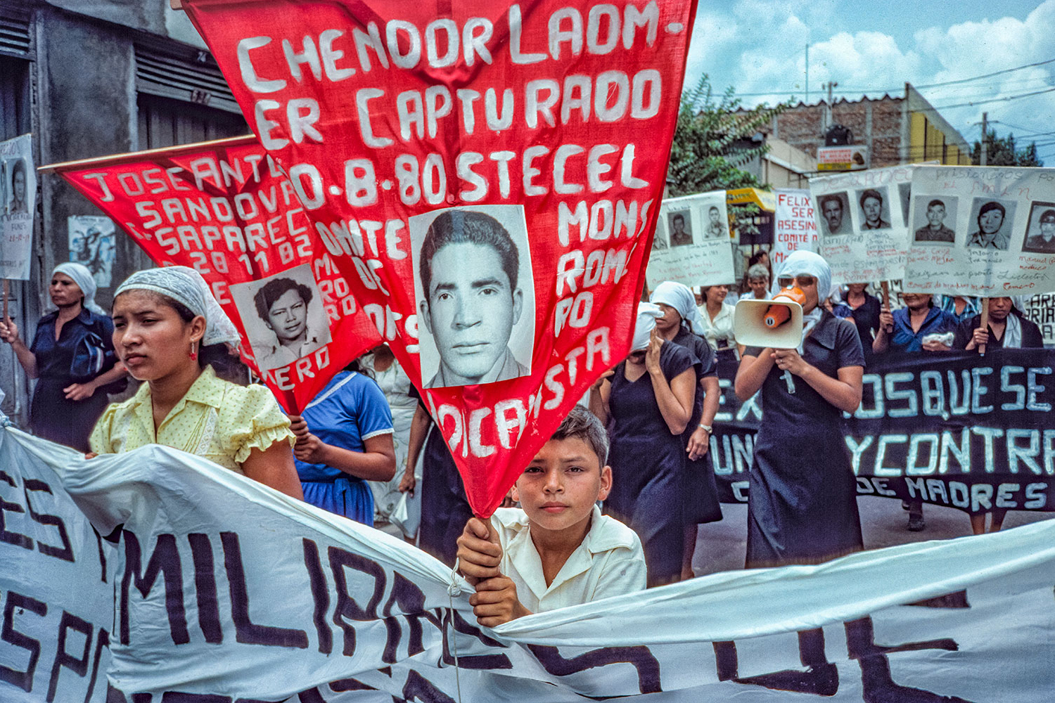 Mothers and children march against death squads and kidnappings of their loved ones in San Salvador, El Salvador, 1983.