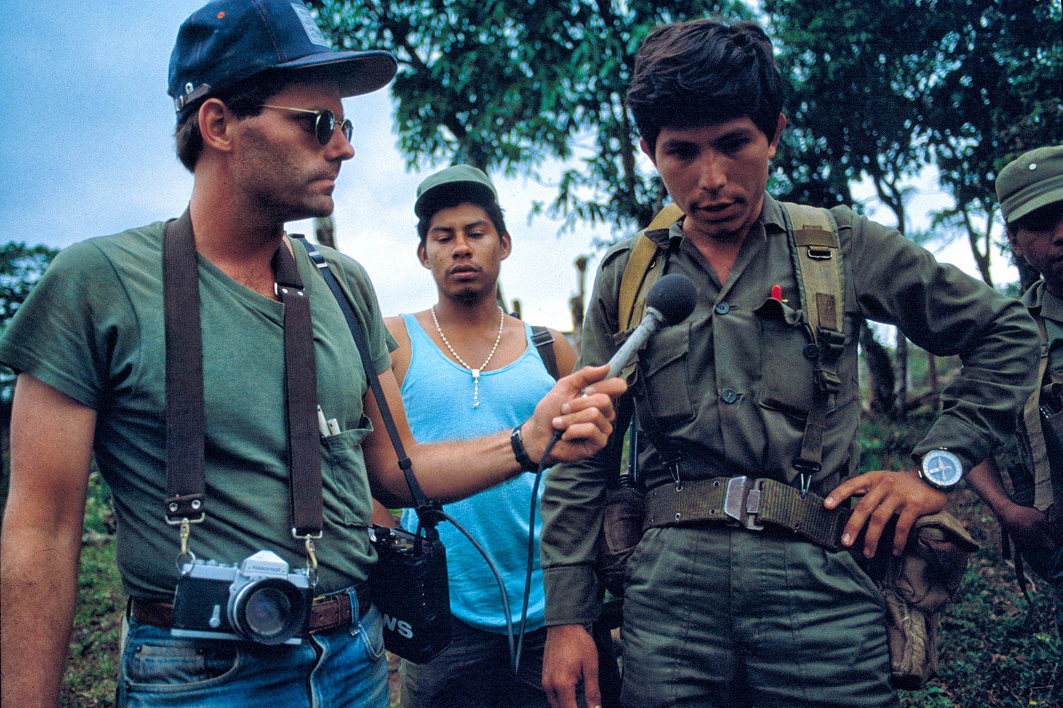 Scott Wallace interviewing an officer from the Sandinista Popular Army in Nueva Segovia, Nicaragua, 1984.