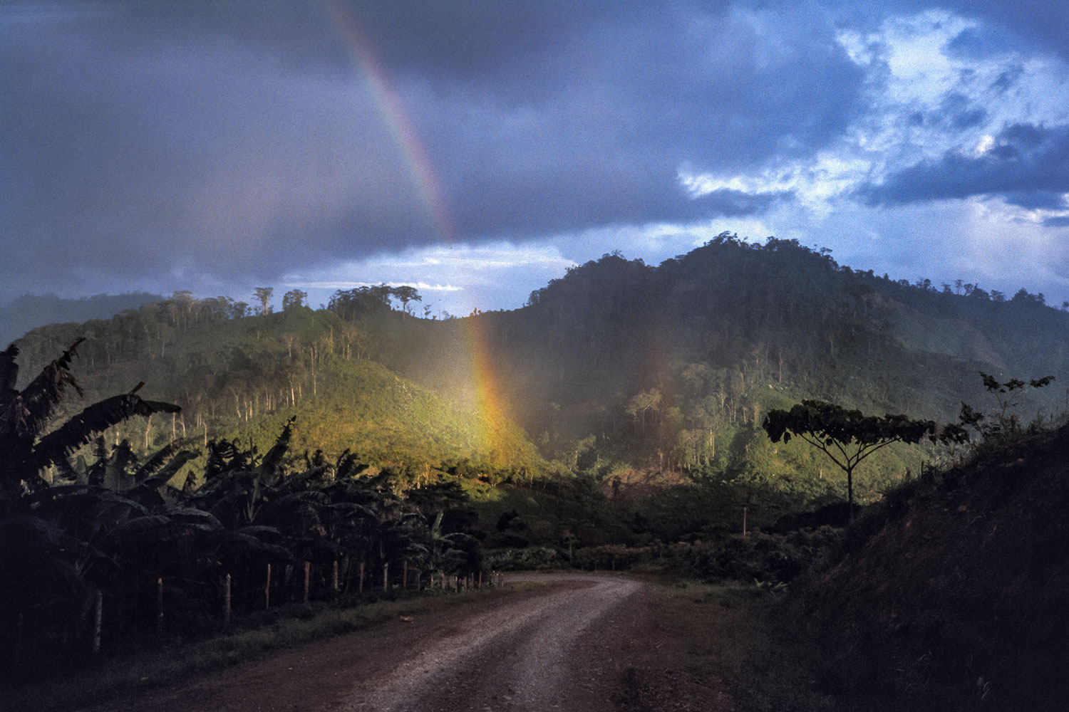 A double rainbow on the road to Nicaragua's remote Atlantic Coast, 1986.