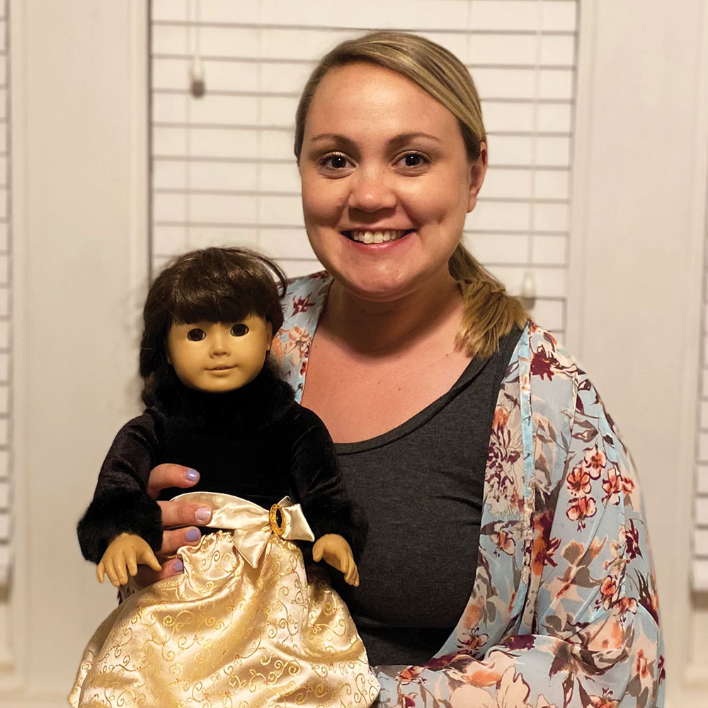 Julie Bartucca with her Samantha doll, circa 2021