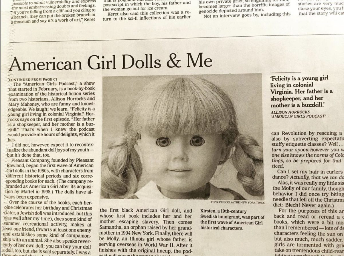 New York Times Article, American Girl Doll and Me