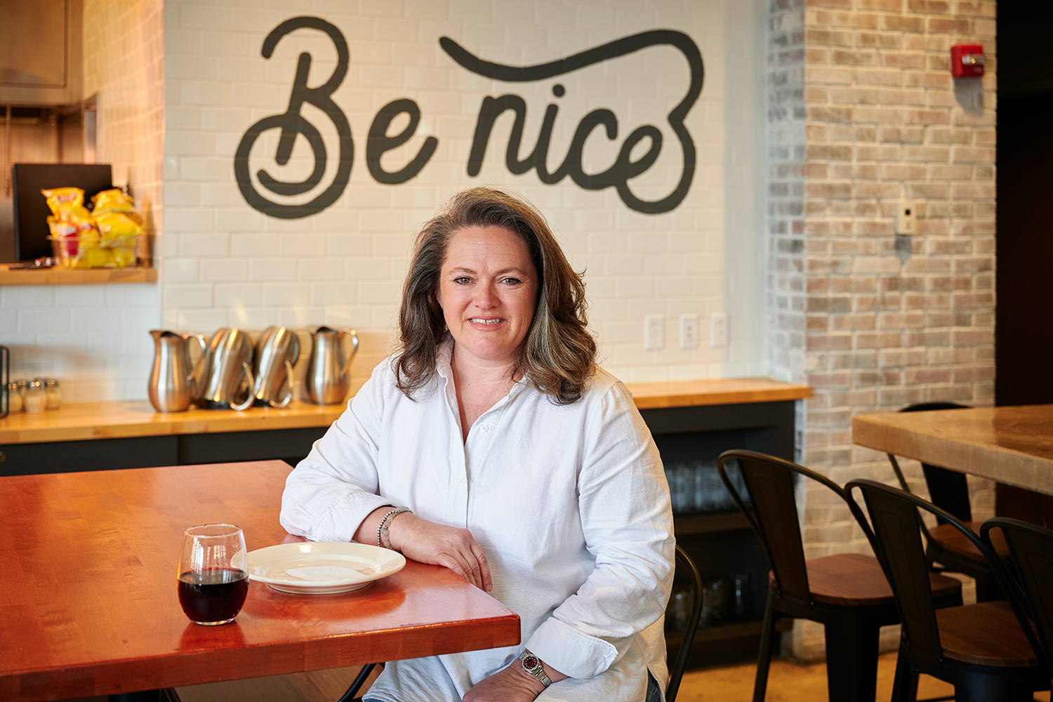 Carla (Maffe) Boudreau. inside her restaurant, Square Peg Pizza, at Storrs Connecticut.