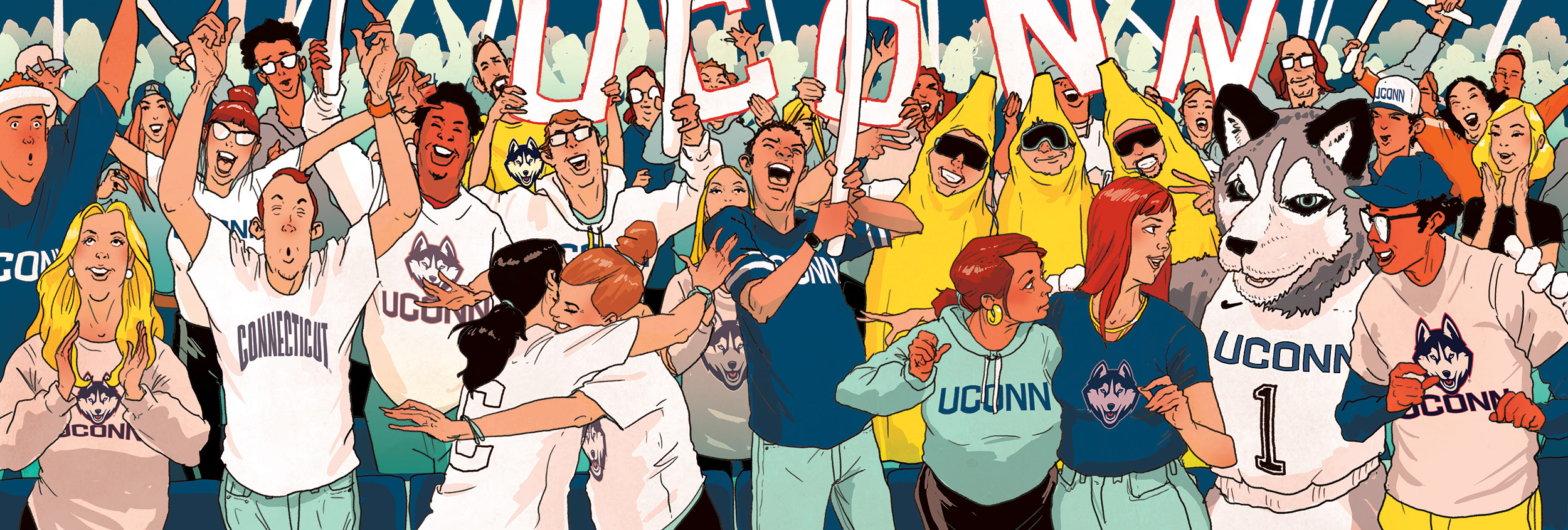 A crowd of UConn fans by illustrated by Michael Byers