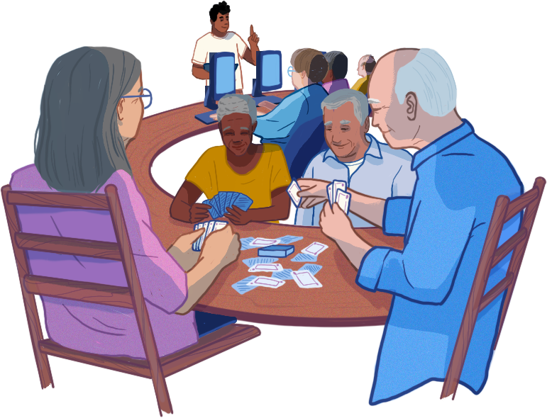 goodneighbor_Spot_illo-2 illustration of elderly playing cards at a community table