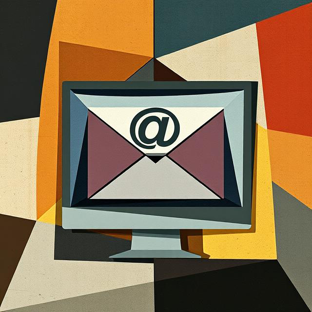 An AI-generated image of an email with geometric shapes and bright colors