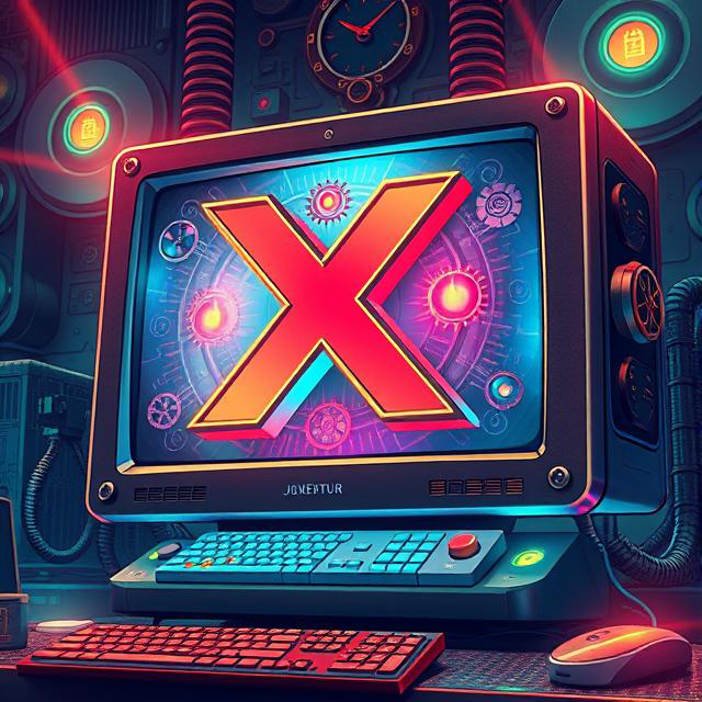 An AI-generated illustration of a computer in a tech-y looking setting with wires and gauges and a large red “X” on the computer screen