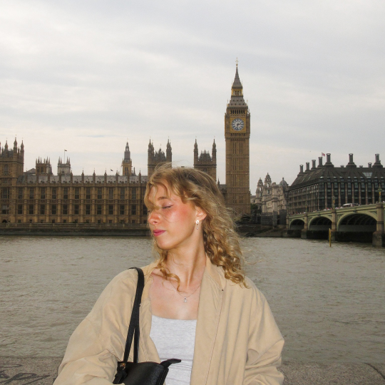 Katera Prohaski poses in front of Big Ben in London, England.