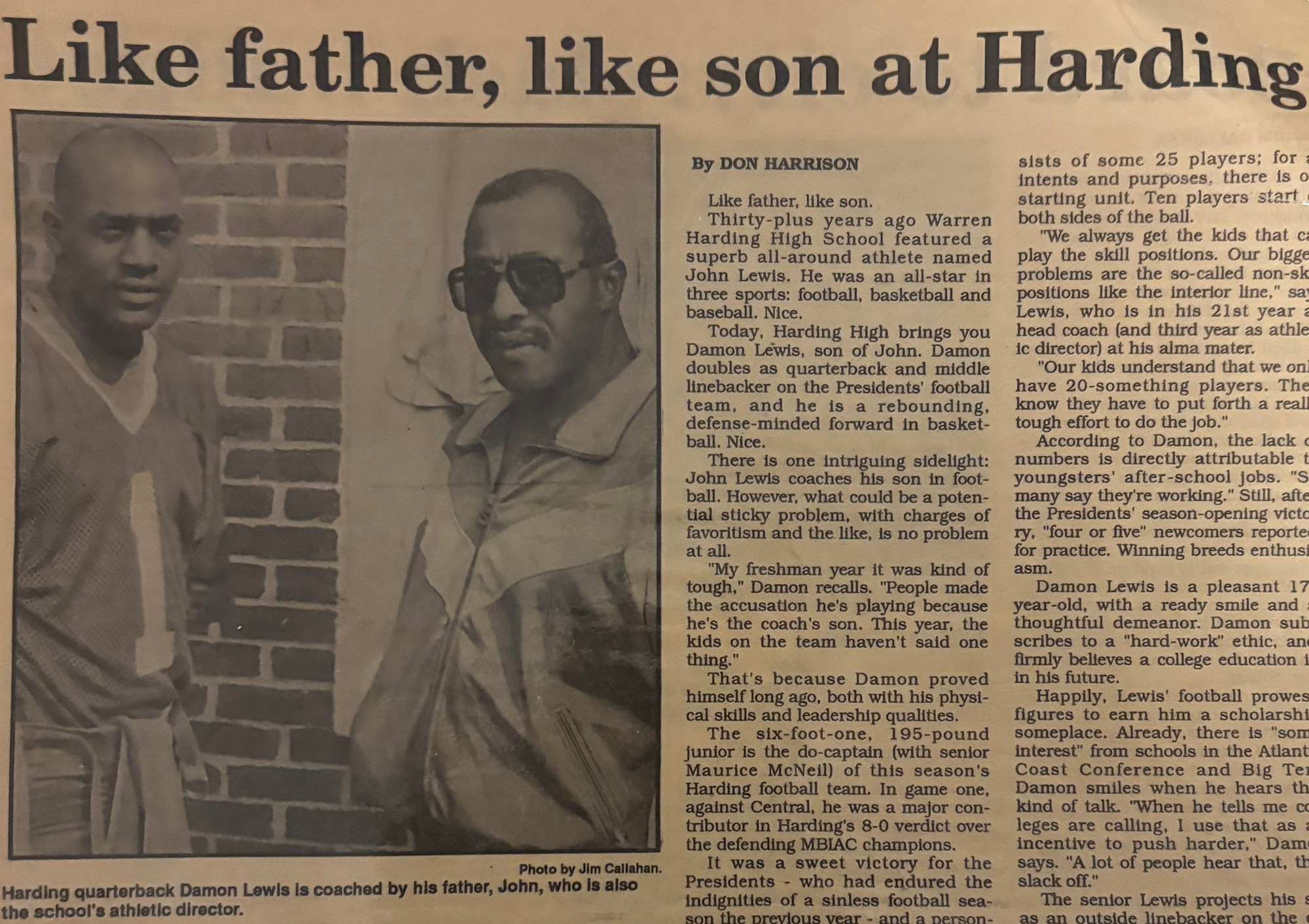 An article on Lewis and his father in the Bridge port Light in 1988.