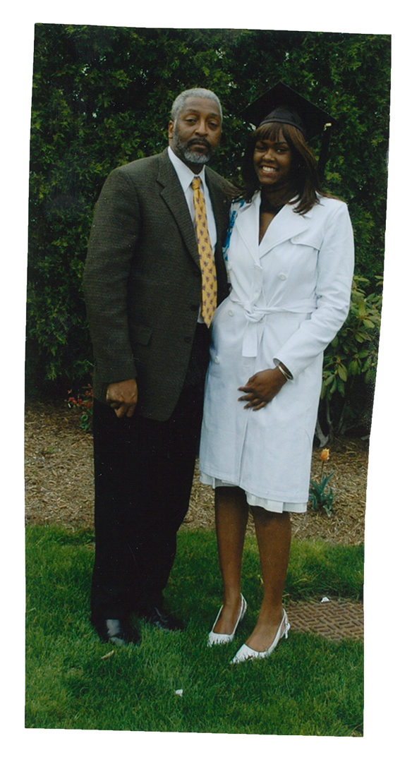A Leonard and a Courtney Blanks pose cheerily for the camera.