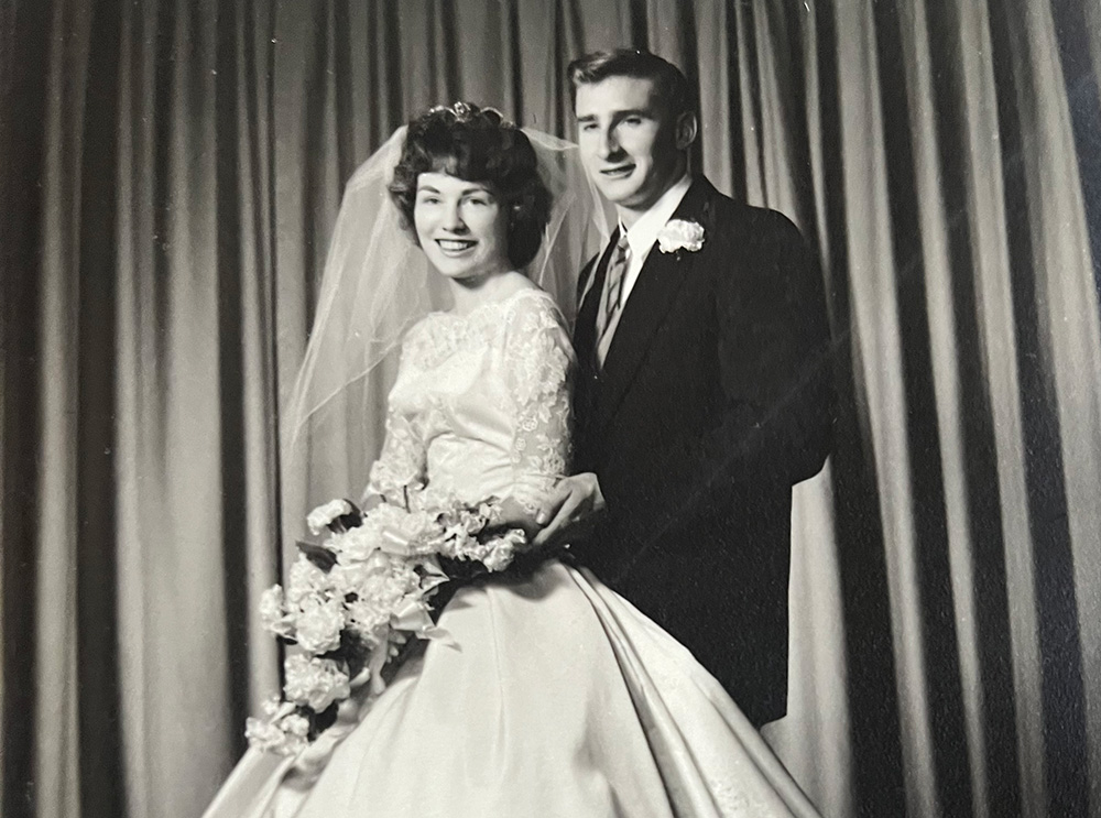 A vintage 1960s photo of a bride of groom.