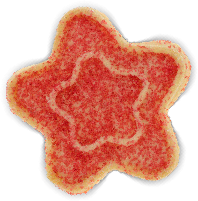 A star-shaped sugar cookie covered in red sprinkles.