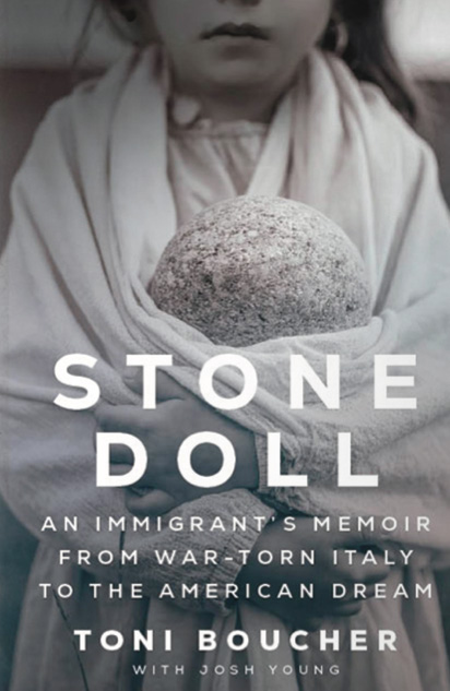 A gray book cover with the title "Stone Doll".