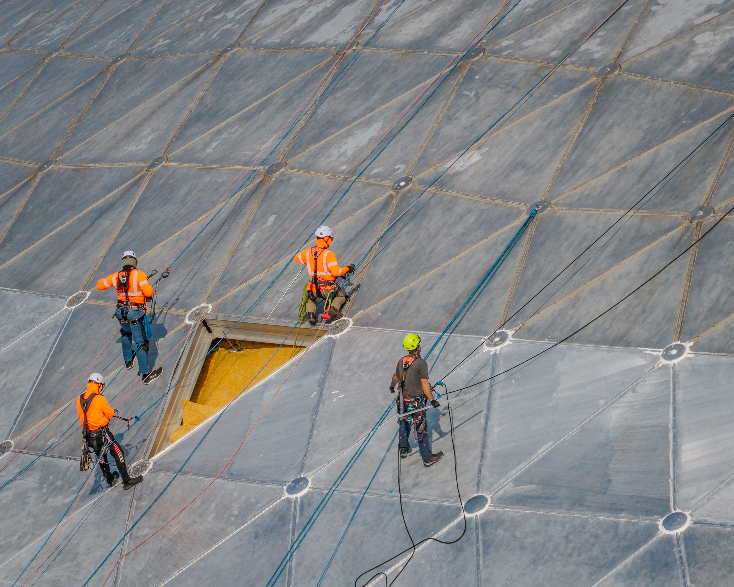 construction on the iconic Gampel Pavilion roof.