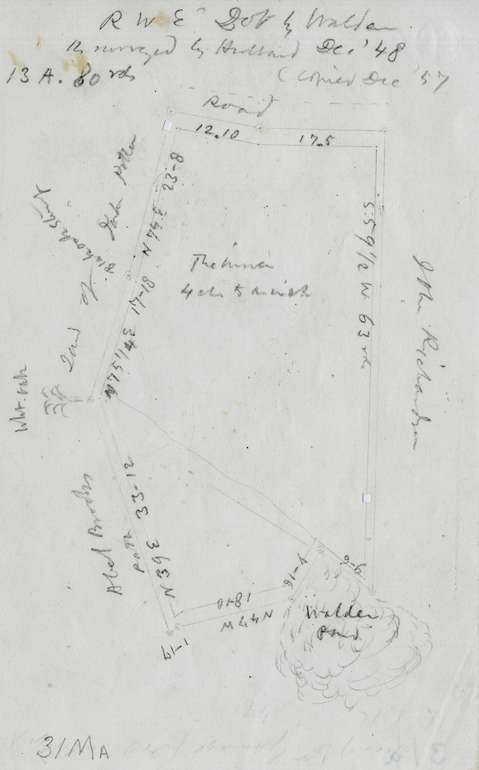 A hand-drawn map of Walden Pond
