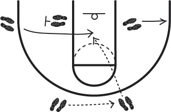 diagram featuring footsteps around a basketball court