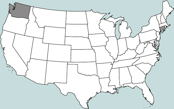 Map of the United States with Oregon and Connecticut highlighted.
