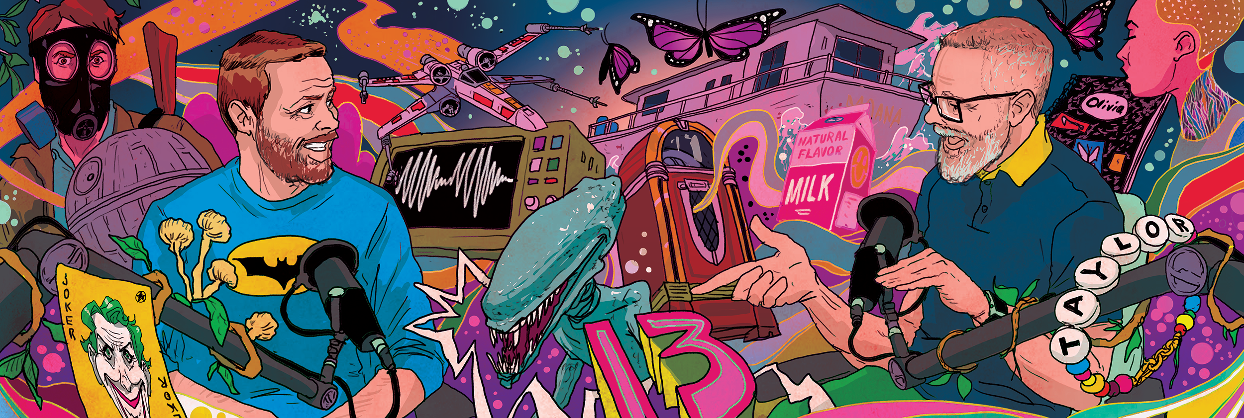The Pop Culture Podcast Hosts chatting with all the stuff they talk about behind them by michael byers