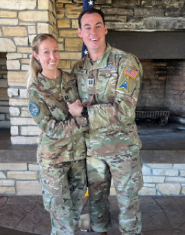 Frederick A. Zering and Meagan (O'Donnell) Zerig in army fatigues.