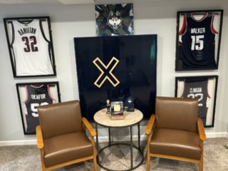 UConn gear in a living room