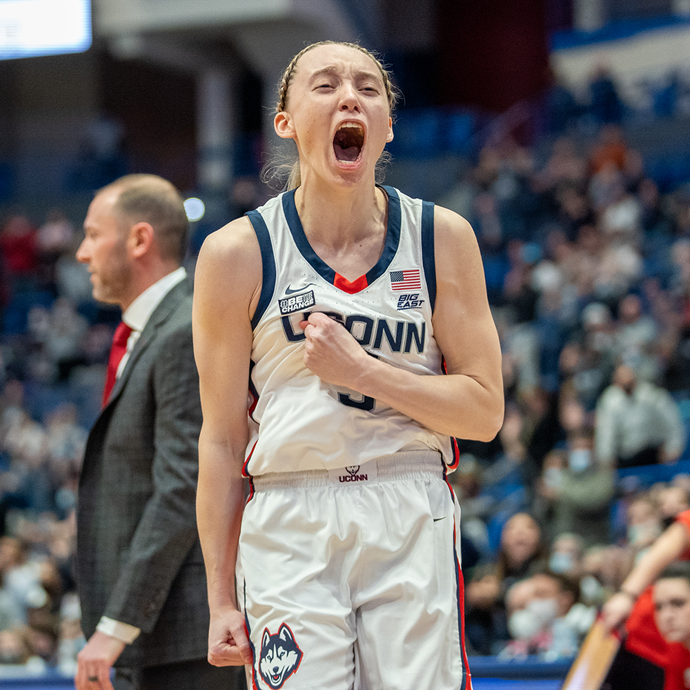 UConn player, Paige Bueckers celebrates